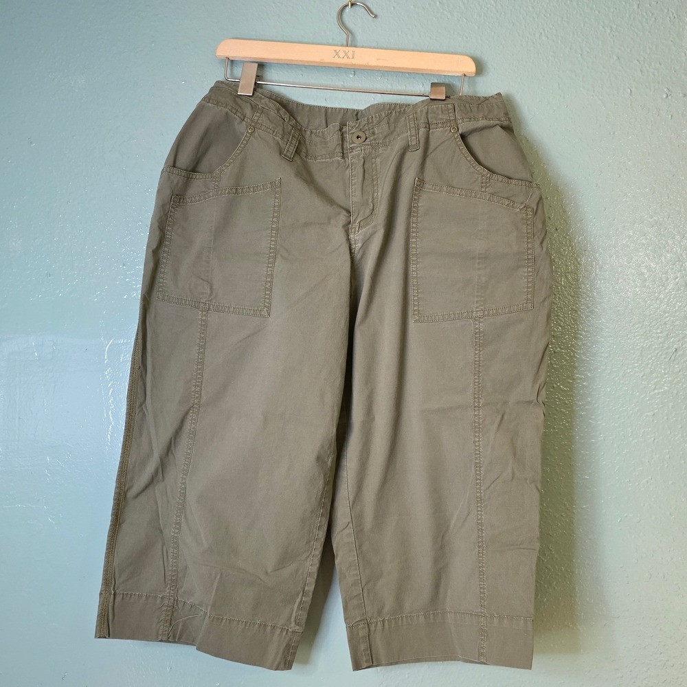 Venezia Crop Utility Pants Olive Green Cotton Stretch Plus Size 16 W36 L20 R 10